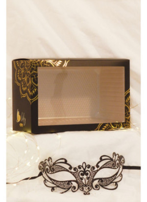 Masque vénitien Gaia rigide noir avec strass - HMJ-061BK